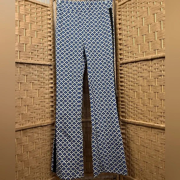 Anthropologie Maeve Black and Blue Geometric Print High Rise Flare Pants Small - Picture 4 of 10